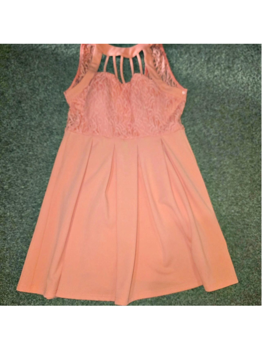 Papaya soft salmon-pink dress featuring a delicate lace bodice with a strappy cu